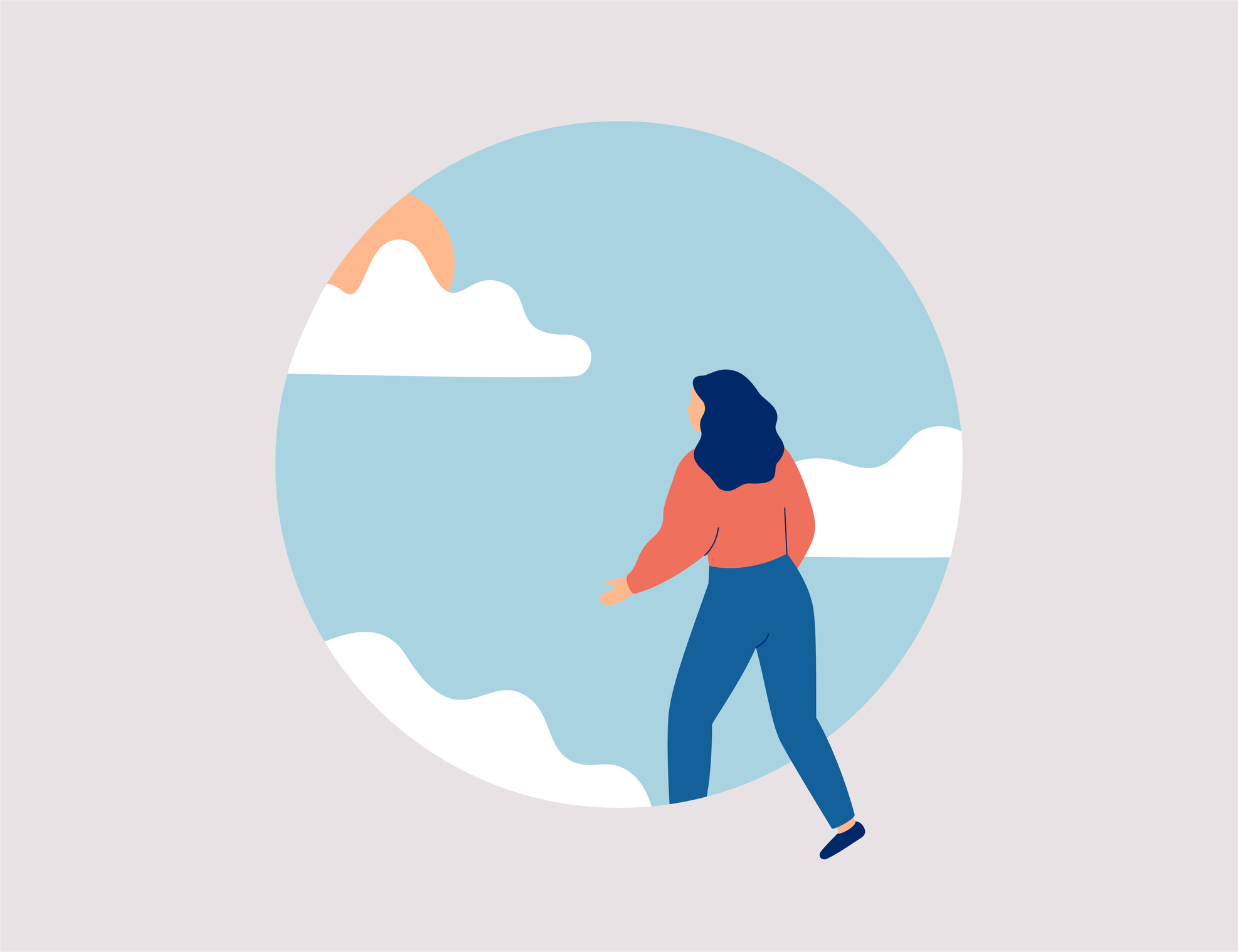 person walking into clouds
